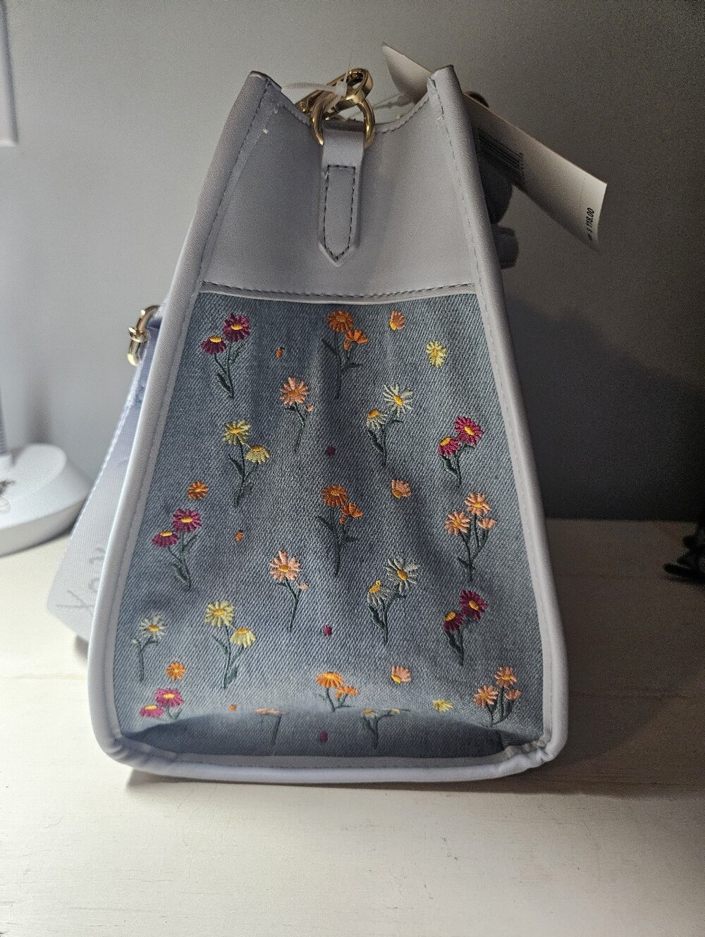 NWT Betsey Johnson Xobeca Denim Floral Satchel Crossbody Bag Hot Air Balloon - Picture 7 of 12